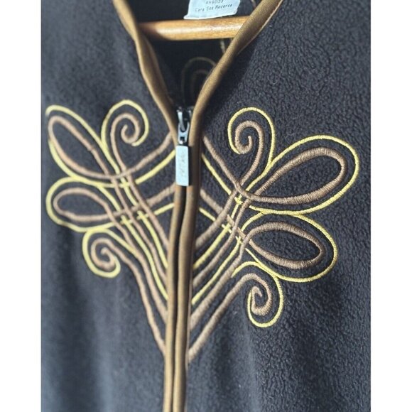Bob Mackie Wearable Art Black Fleece Jacket With Gold Embroidery Size Medium - Picture 6 of 10